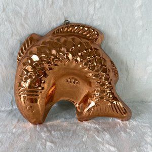 Vintage Copper Jello Mold wall hanging country kitchen Fish 1980's